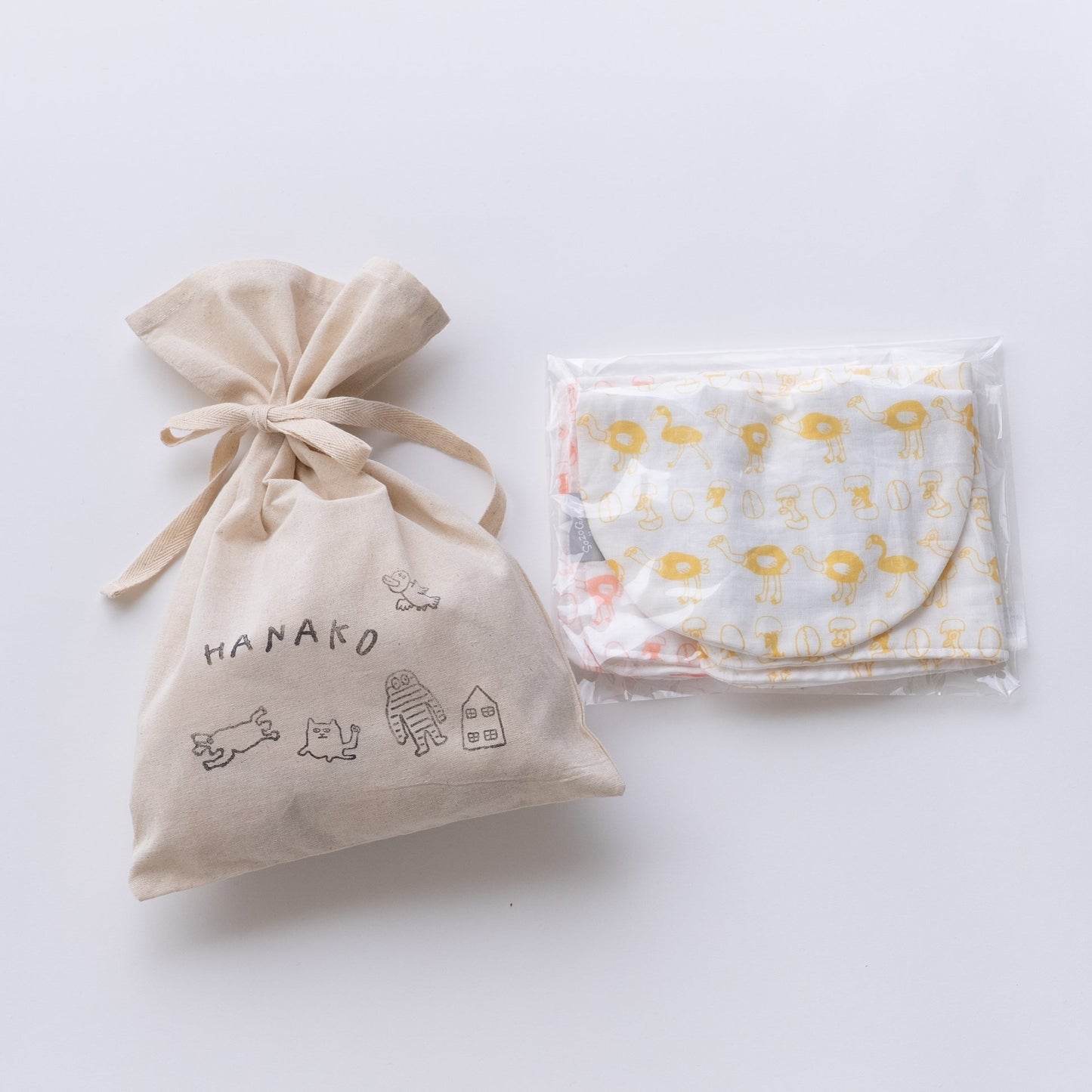 【ギフトセット】手作りスタイとガーゼハンカチのセット(カード・名入れ巾着付)