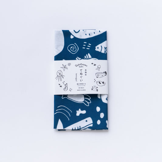 【新商品】手ぬぐい（海の生きものたち）｜本染め / 海 / クジラ