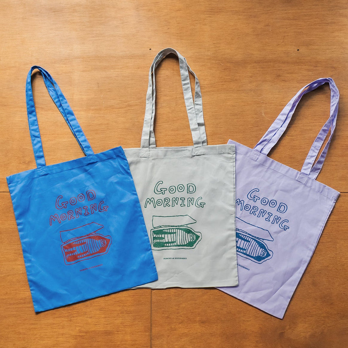 【新商品】カラートートバッグ｜ GOOD MORNING（ブルー/パープル/グレー）