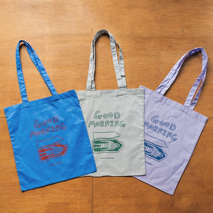 【新商品】カラートートバッグ｜ GOOD MORNING（ブルー/パープル/グレー）