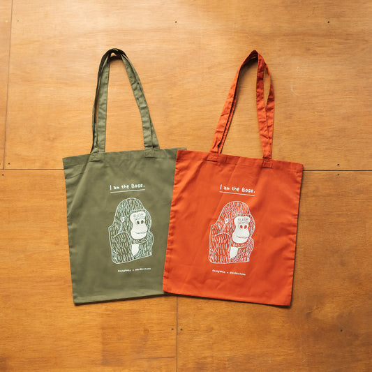 【新商品】カラートートバッグ｜ I am the BOSS.（オリーブ/レンガ）