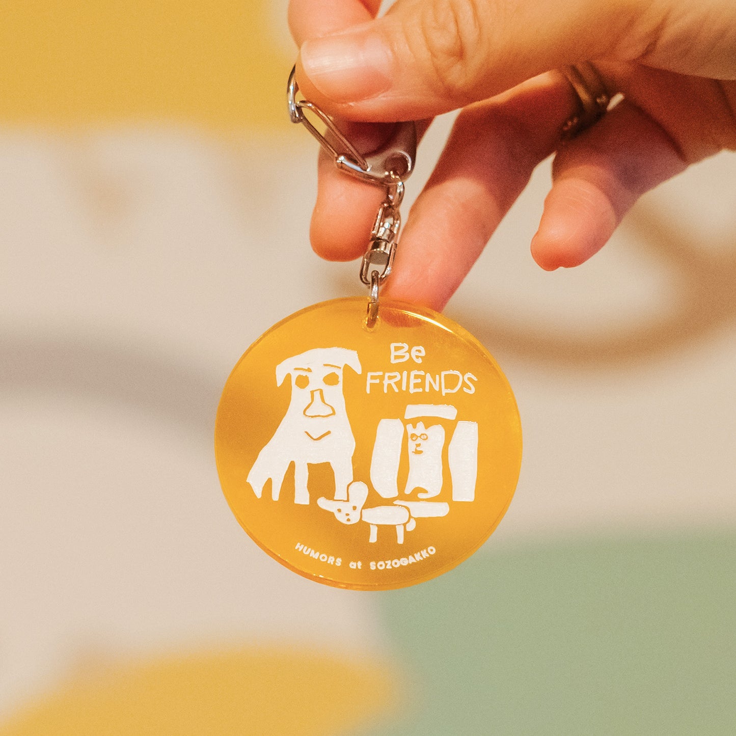 【新商品】アクリルキーホルダー（オレンジ）｜にんにく犬＆箱入りネコ＆ねずみちゃん