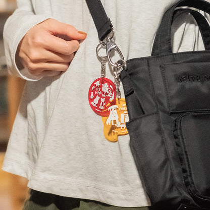 【新商品】アクリルキーホルダー（オレンジ）｜にんにく犬＆箱入りネコ＆ねずみちゃん