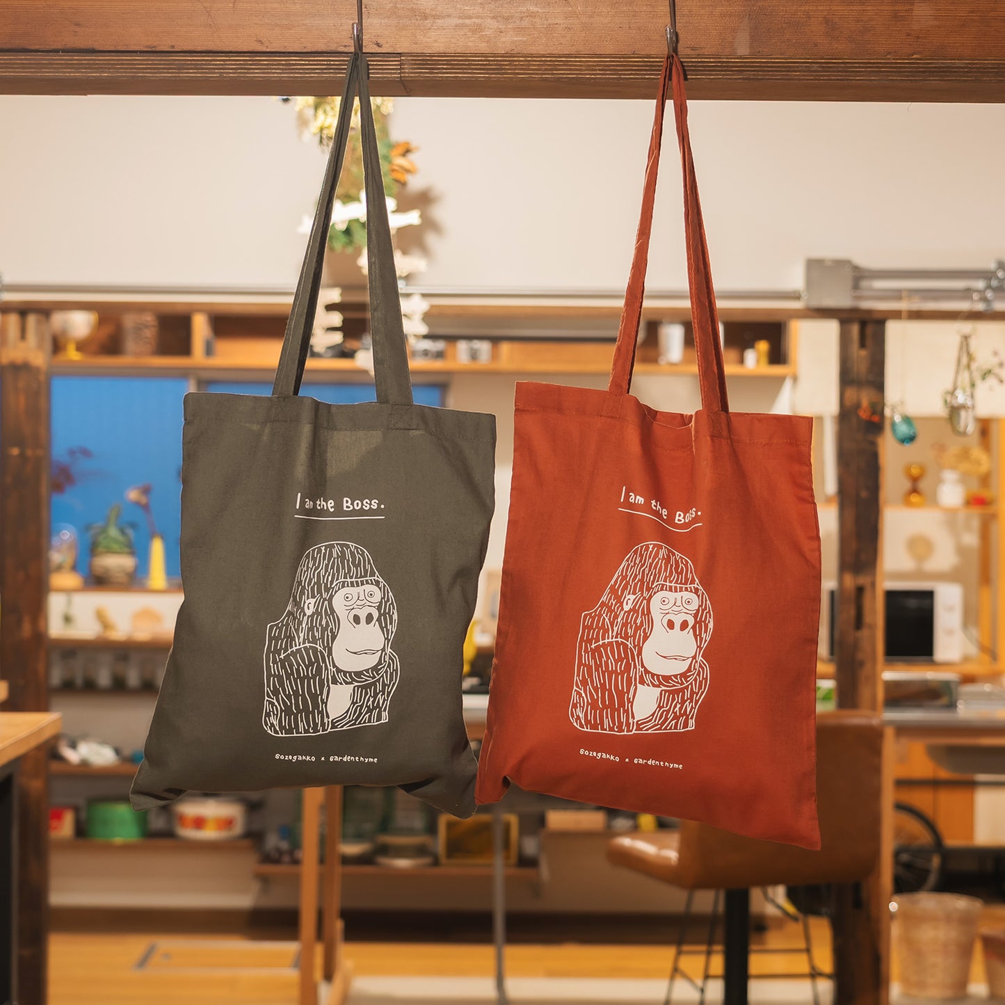 【新商品】カラートートバッグ｜ I am the BOSS.（オリーブ/レンガ）