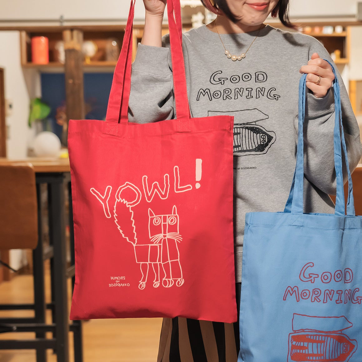 【新商品】カラートートバッグ｜ YOWL cat（ラズベリー/ネイビー/イエロー）