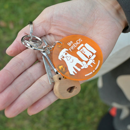 【新商品】アクリルキーホルダー（オレンジ）｜にんにく犬＆箱入りネコ＆ねずみちゃん